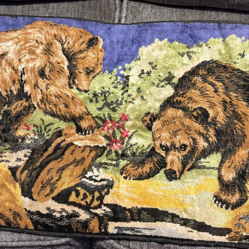 Vintage playful Grizzly Bear Friends Velvet Tapestry Wall Hanging -Belgium